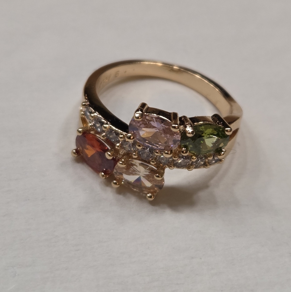 18k Gold Plated Ring with Multi-Colored Stones